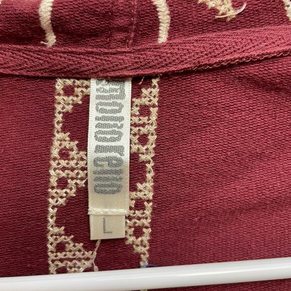Monoreno Boho Embroidered Hoodie Jacket Womens L Burgundy Aztec Zip 2 Styles - Picture 3 of 6